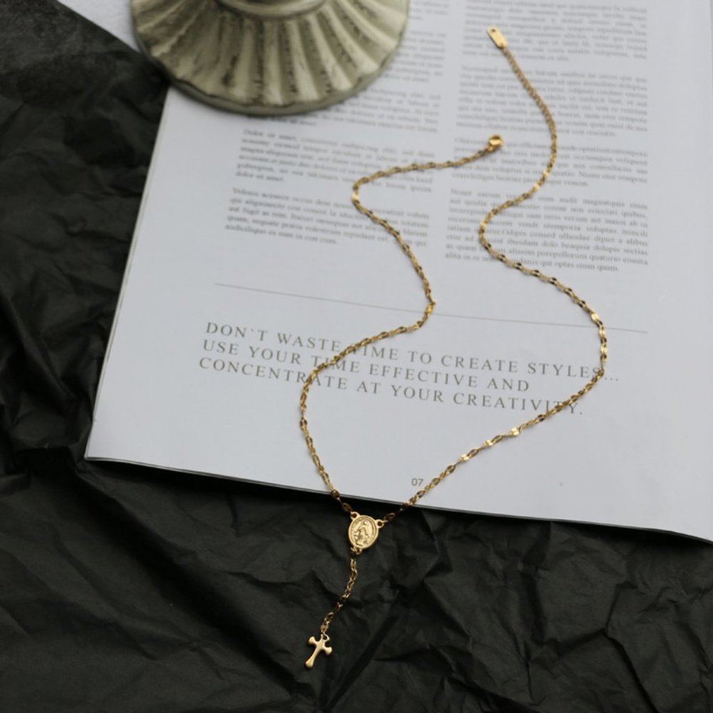 NEW 18K Gold Plated Virgin Mary Holy Cross Drop Necklace - Picture 10 of 11
